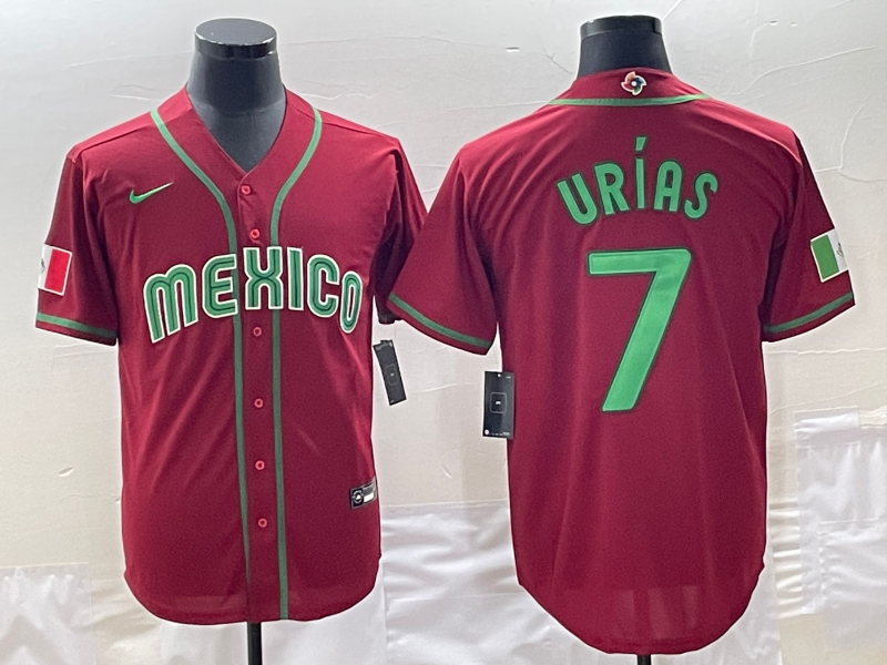 Men's Mexico Baseball #7 Julio Urías 2023 Red World Baseball Classic Stitched Jersey Men's Mexico Baseball #7 Julio Urías 2023 Red World Baseball Classic Stitched Jersey